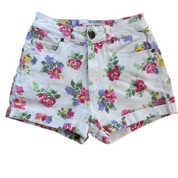Bullhead Pants - BULLHEAD Y2K High Rise White Floral Denim Mom Shorts Sz 3
